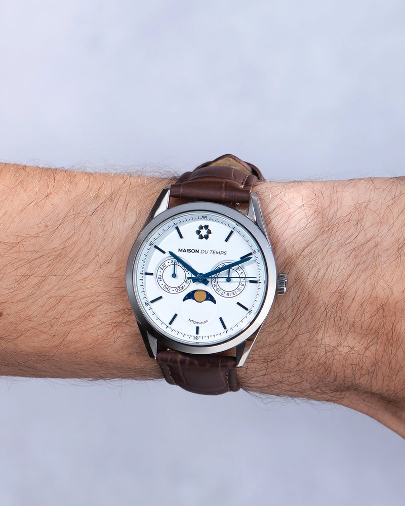 MTOmicron MoonPhase Pelle Bianca Marrone