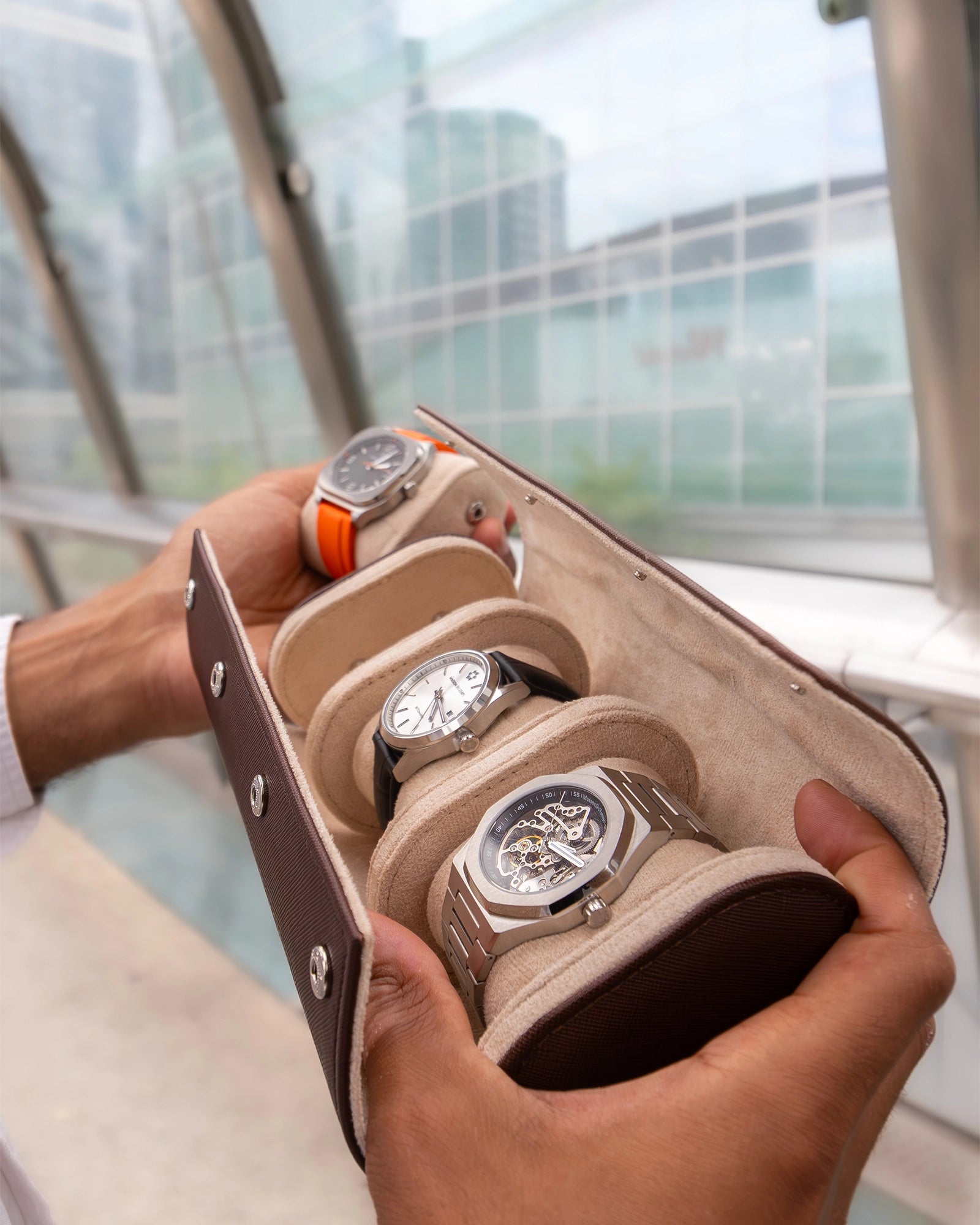 Cassa per orologi marrone - 3 orologi